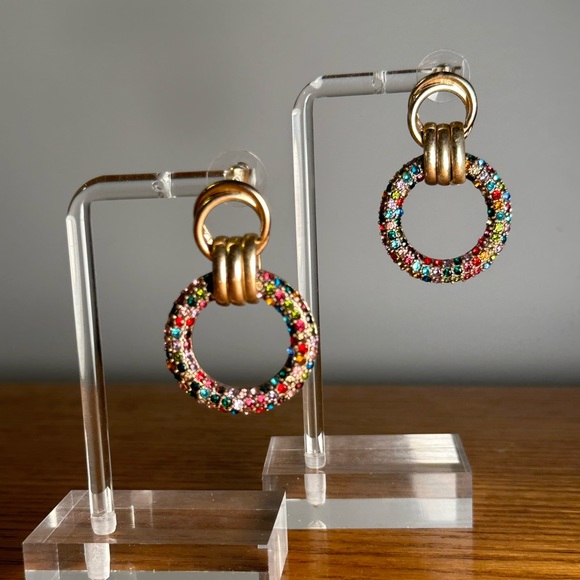 Multicolored rhinestone and gold earrings - Picture 2 of 8